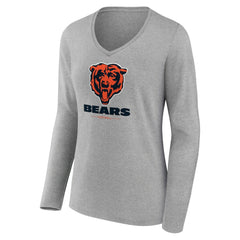 Chicago Bears Women's Logo Team Lockup Long Sleeve V-Neck T-Shirt - Heather Gray outlet