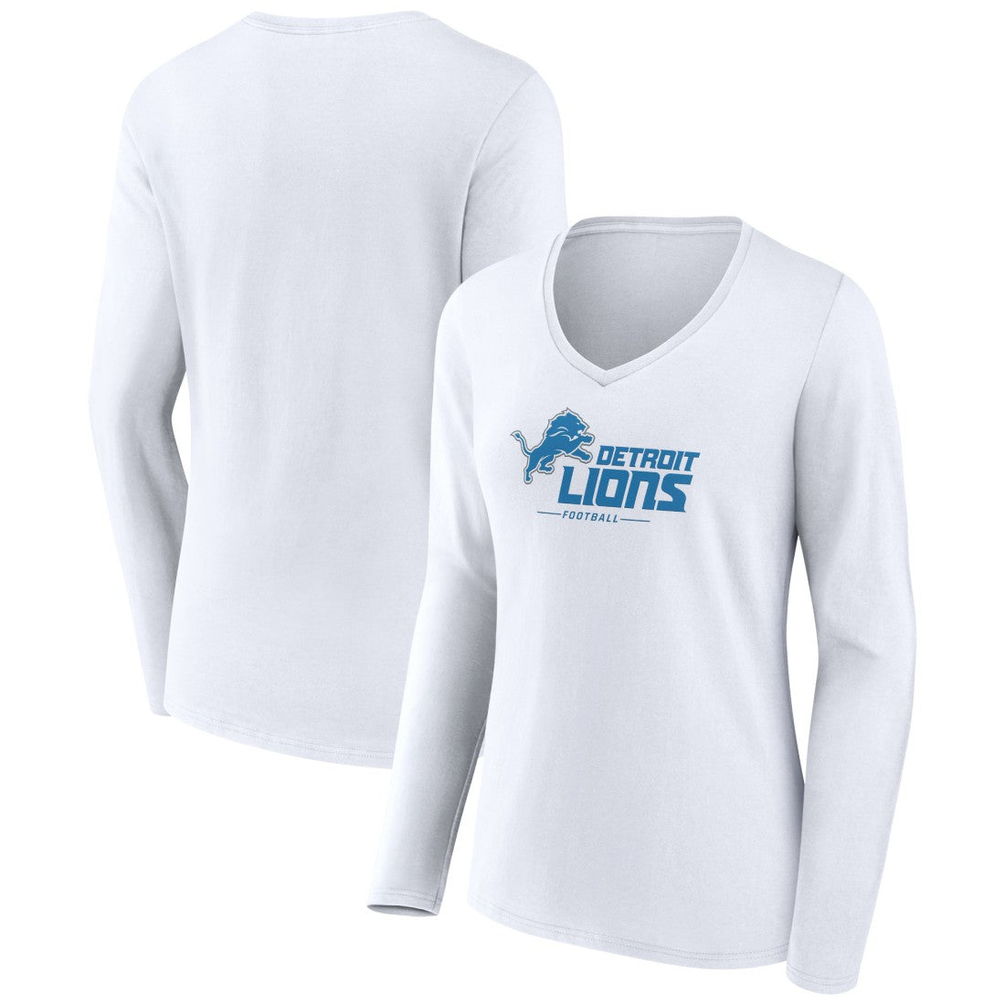 Detroit Lions Women's Logo Team Lockup Long Sleeve V-Neck T-Shirt - White sale