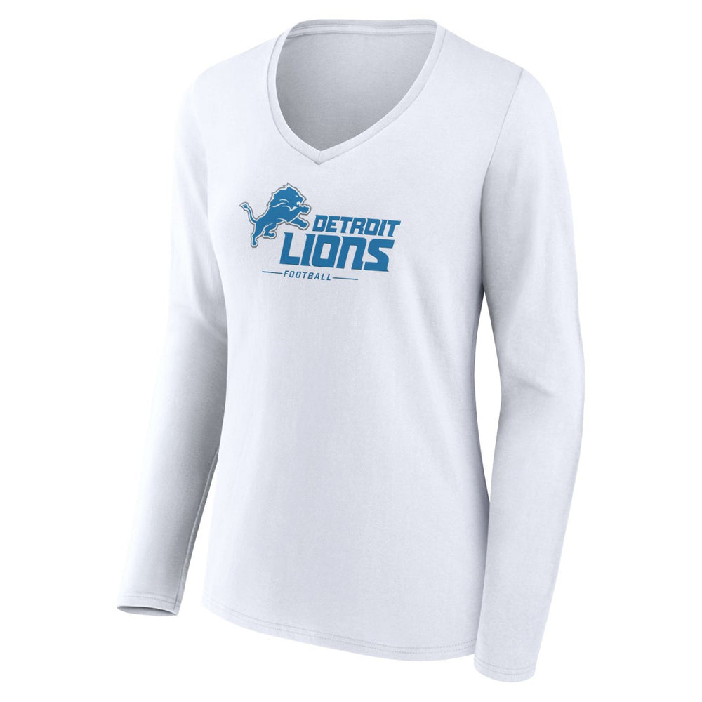 Detroit Lions Women's Logo Team Lockup Long Sleeve V-Neck T-Shirt - White sale