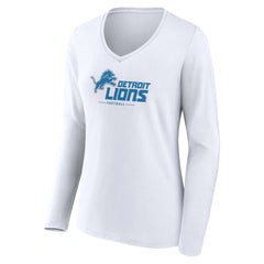 Detroit Lions Women's Logo Team Lockup Long Sleeve V-Neck T-Shirt - White sale