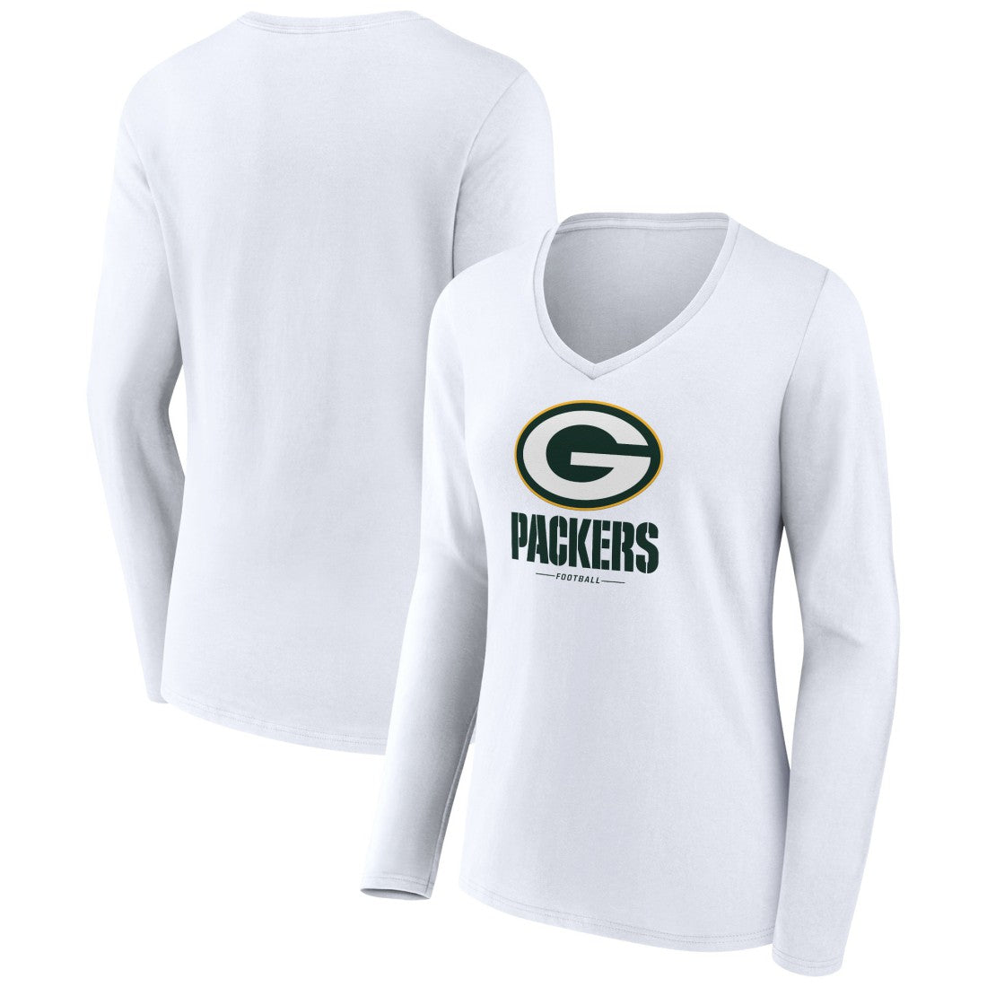 Green Bay Packers Women's Logo Team Lockup Long Sleeve V-Neck T-Shirt - White on sale