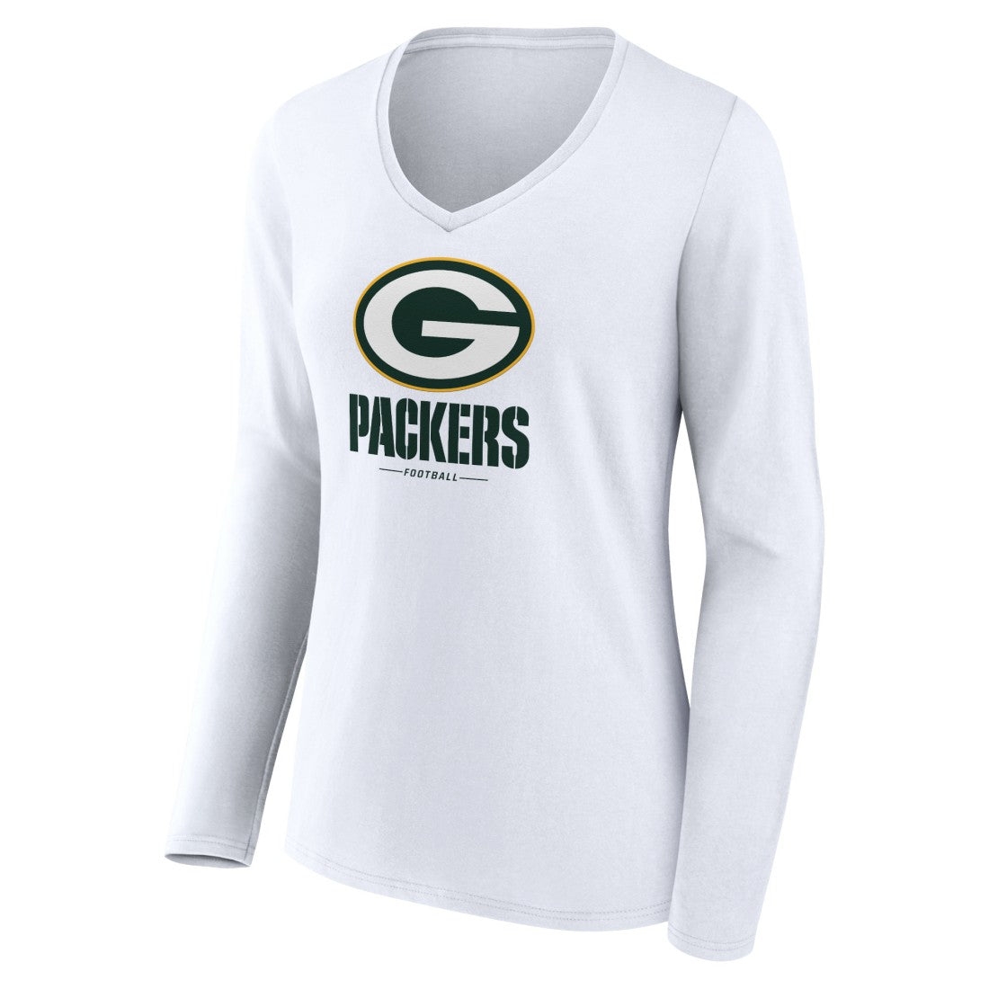 Green Bay Packers Women's Logo Team Lockup Long Sleeve V-Neck T-Shirt - White on sale