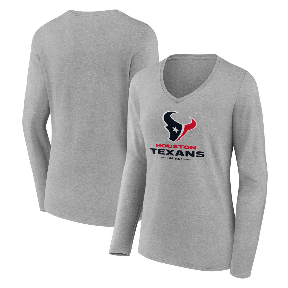 Houston Texans Women's Logo Team Lockup Long Sleeve V-Neck T-Shirt - Heather Gray online