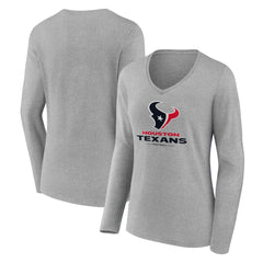 Houston Texans Women's Logo Team Lockup Long Sleeve V-Neck T-Shirt - Heather Gray online