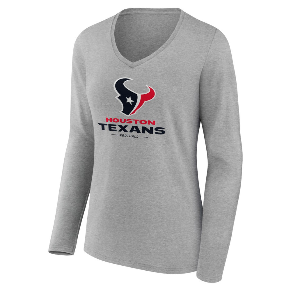 Houston Texans Women's Logo Team Lockup Long Sleeve V-Neck T-Shirt - Heather Gray online
