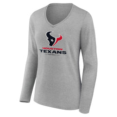Houston Texans Women's Logo Team Lockup Long Sleeve V-Neck T-Shirt - Heather Gray online