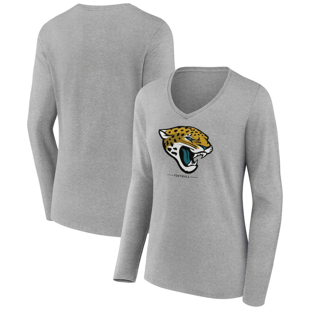 Jacksonville Jaguars Women's Logo Team Lockup Long Sleeve V-Neck T-Shirt - Heather Gray outlet