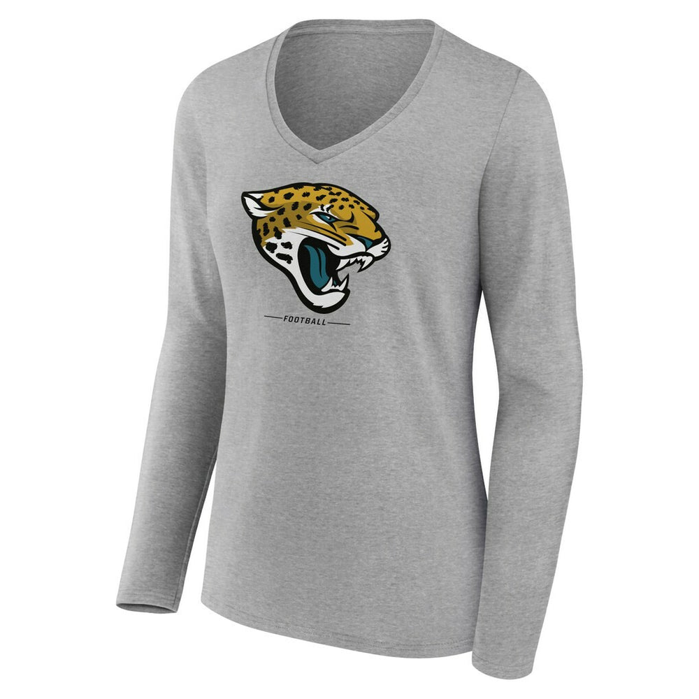 Jacksonville Jaguars Women's Logo Team Lockup Long Sleeve V-Neck T-Shirt - Heather Gray outlet
