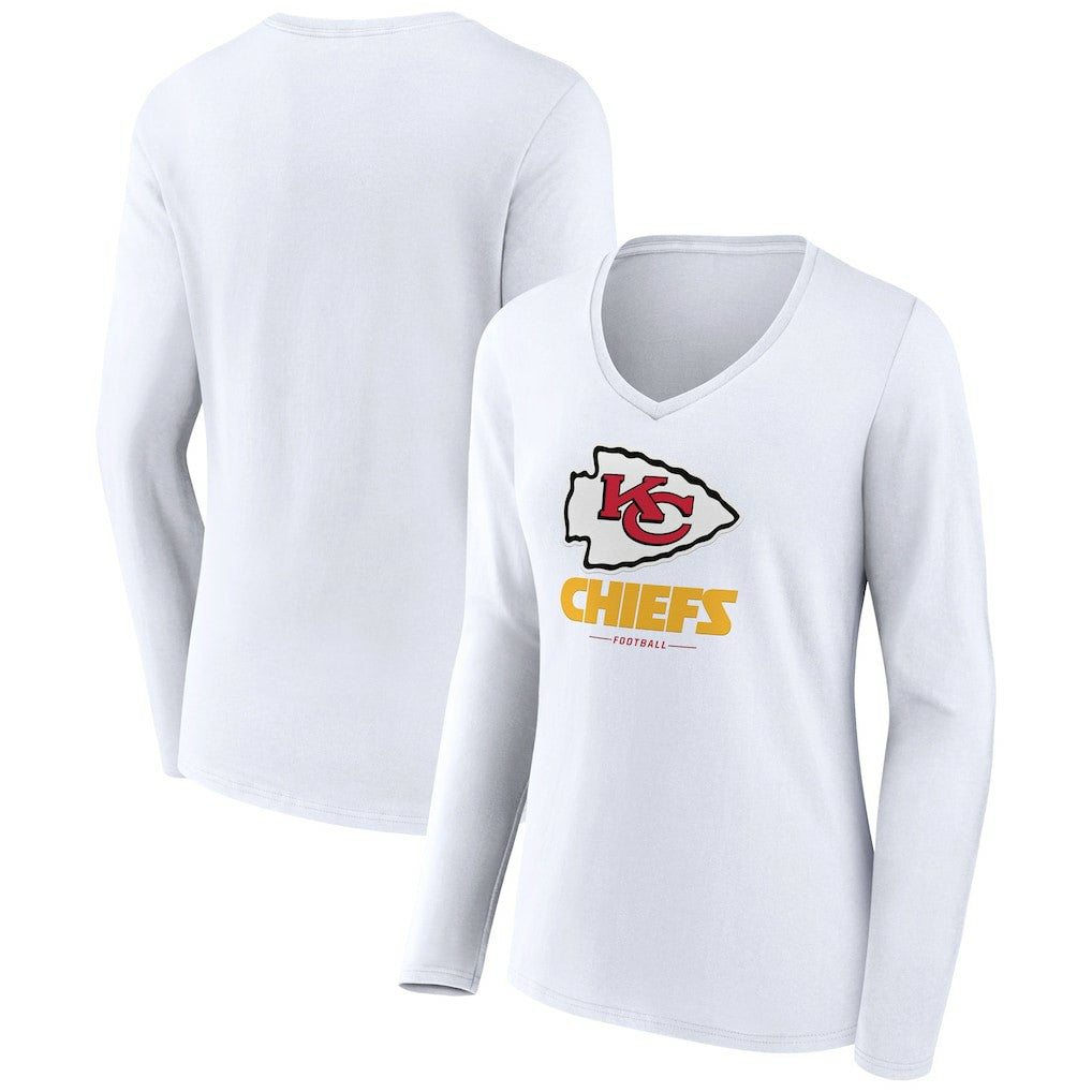 Kansas City Chiefs Women's Logo Team Lockup Long Sleeve V-Neck T-Shirt - White outlet