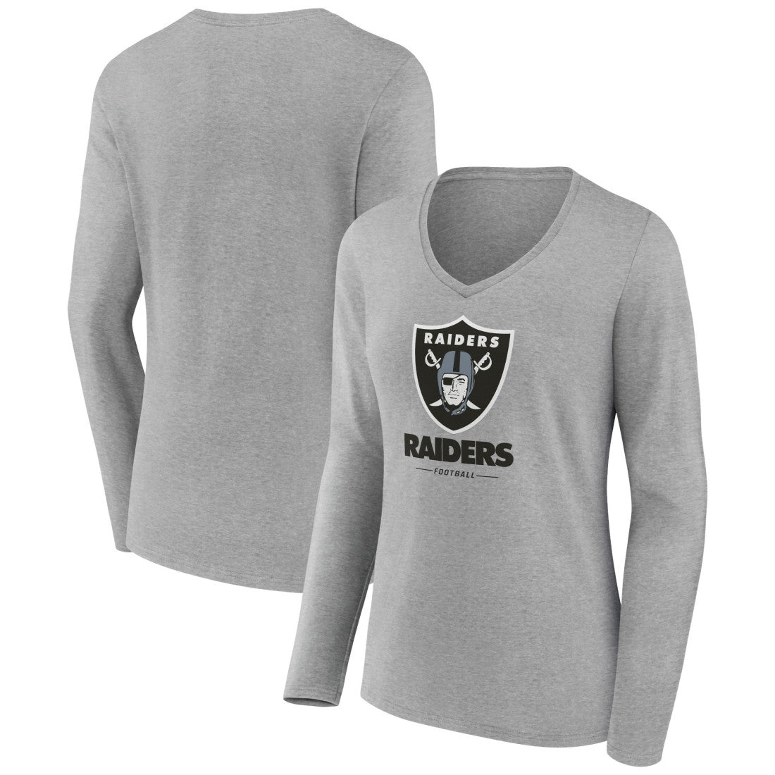 Las Vegas Raiders Women's Logo Team Lockup Long Sleeve V-Neck T-Shirt - Heather Gray cheap