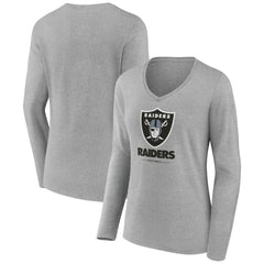 Las Vegas Raiders Women's Logo Team Lockup Long Sleeve V-Neck T-Shirt - Heather Gray cheap
