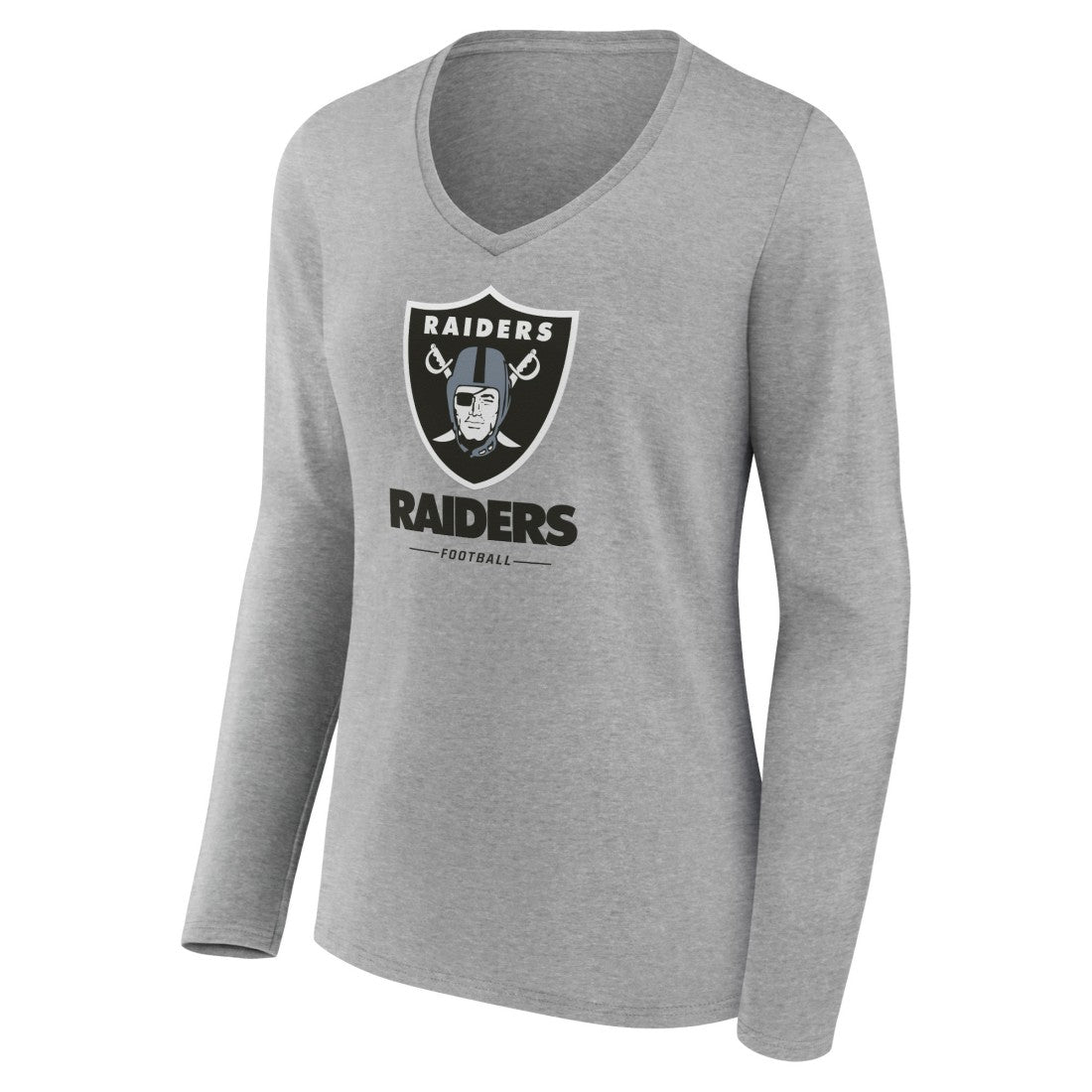 Las Vegas Raiders Women's Logo Team Lockup Long Sleeve V-Neck T-Shirt - Heather Gray cheap