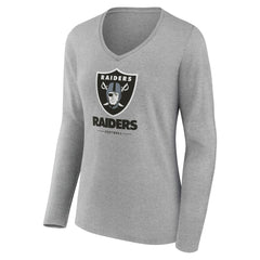 Las Vegas Raiders Women's Logo Team Lockup Long Sleeve V-Neck T-Shirt - Heather Gray cheap