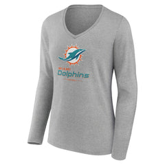 Miami Dolphins Women's Logo Team Lockup Long Sleeve V-Neck T-Shirt - Heather Gray online