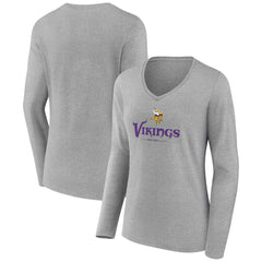 Minnesota Vikings Women's Logo Team Lockup Long Sleeve V-Neck T-Shirt - Heather Gray on sale