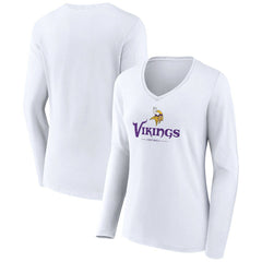 Minnesota Vikings Women's Logo Team Lockup Long Sleeve V-Neck T-Shirt - White outlet