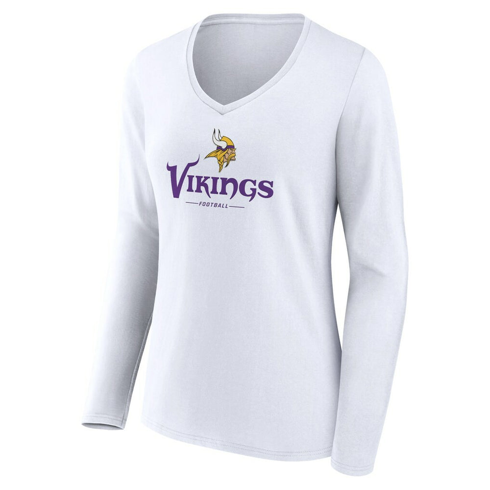 Minnesota Vikings Women's Logo Team Lockup Long Sleeve V-Neck T-Shirt - White outlet