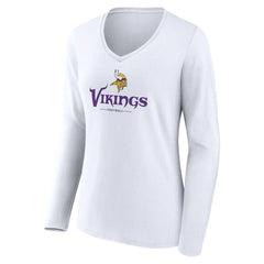 Minnesota Vikings Women's Logo Team Lockup Long Sleeve V-Neck T-Shirt - White outlet