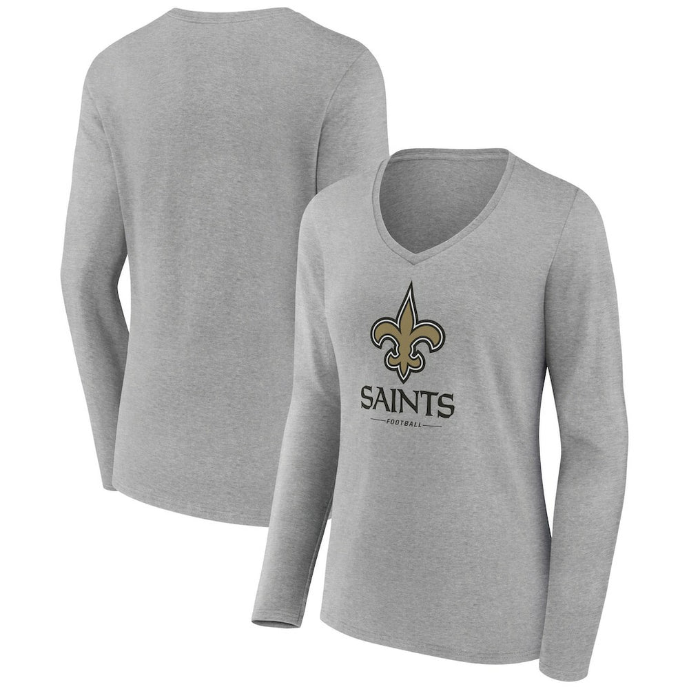 New Orleans Saints Women's Logo Team Lockup Long Sleeve V-Neck T-Shirt - Heather Gray discount