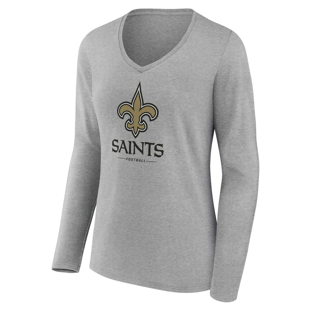 New Orleans Saints Women's Logo Team Lockup Long Sleeve V-Neck T-Shirt - Heather Gray discount