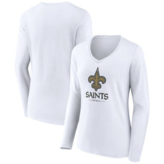 New Orleans Saints Women's Logo Team Lockup Long Sleeve V-Neck T-Shirt - White cheap