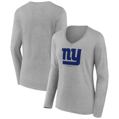 New York Giants Women's Logo Team Lockup Long Sleeve V-Neck T-Shirt - Heather Gray for sale