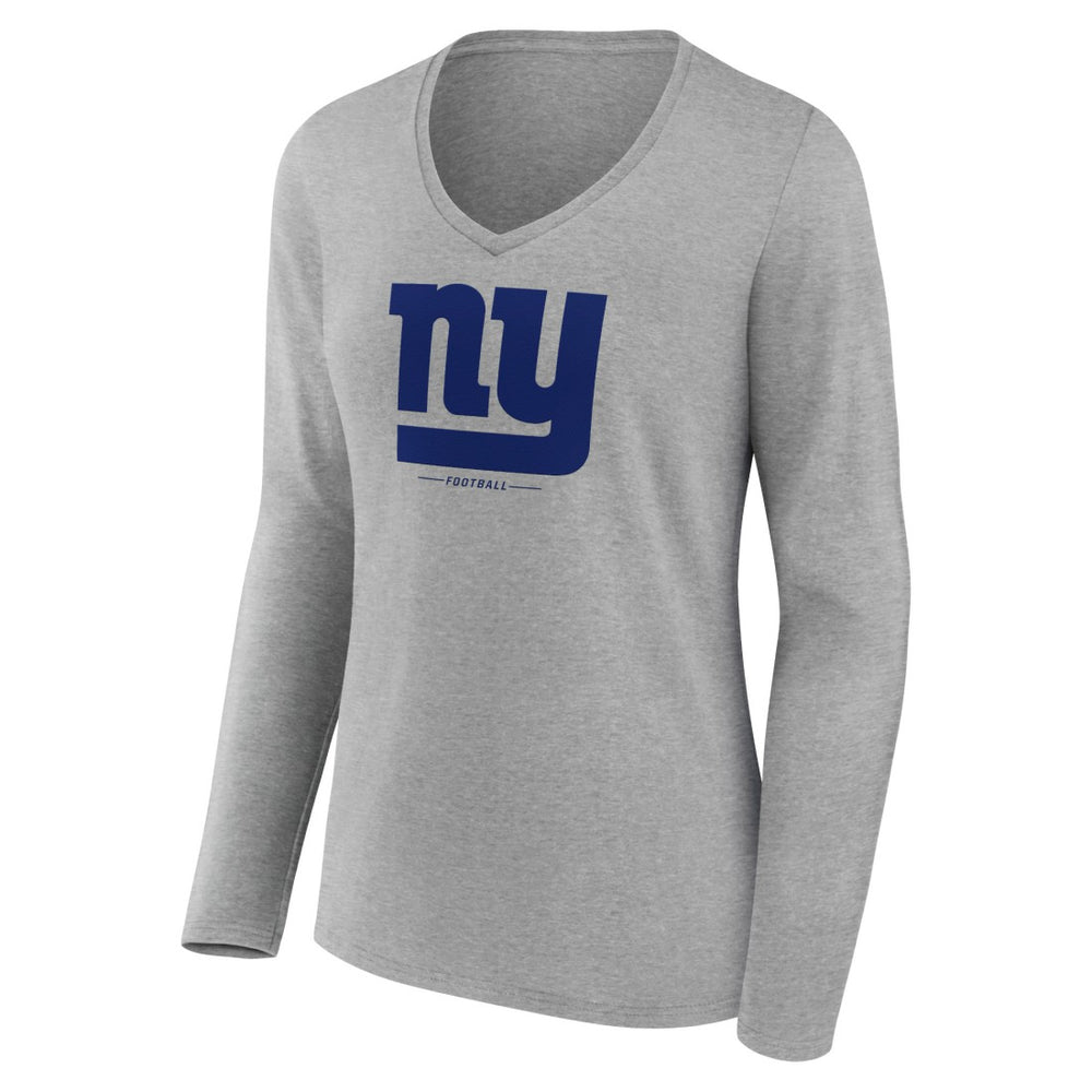 New York Giants Women's Logo Team Lockup Long Sleeve V-Neck T-Shirt - Heather Gray for sale