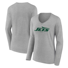 New York Jets Women's Logo Team Lockup Long Sleeve V-Neck T-Shirt - Heather Gray outlet