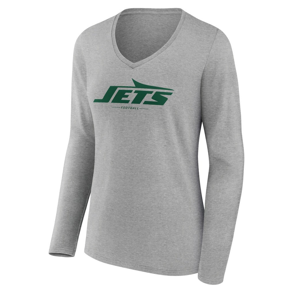 New York Jets Women's Logo Team Lockup Long Sleeve V-Neck T-Shirt - Heather Gray outlet