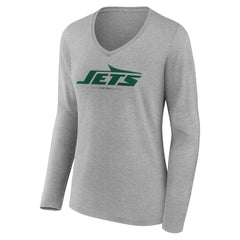 New York Jets Women's Logo Team Lockup Long Sleeve V-Neck T-Shirt - Heather Gray outlet