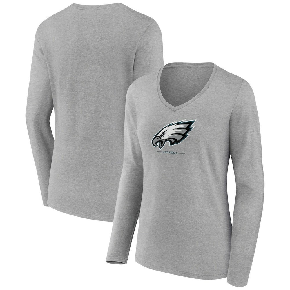 Philadelphia Eagles Women's Logo Team Lockup Long Sleeve V-Neck T-Shirt - Heather Gray online