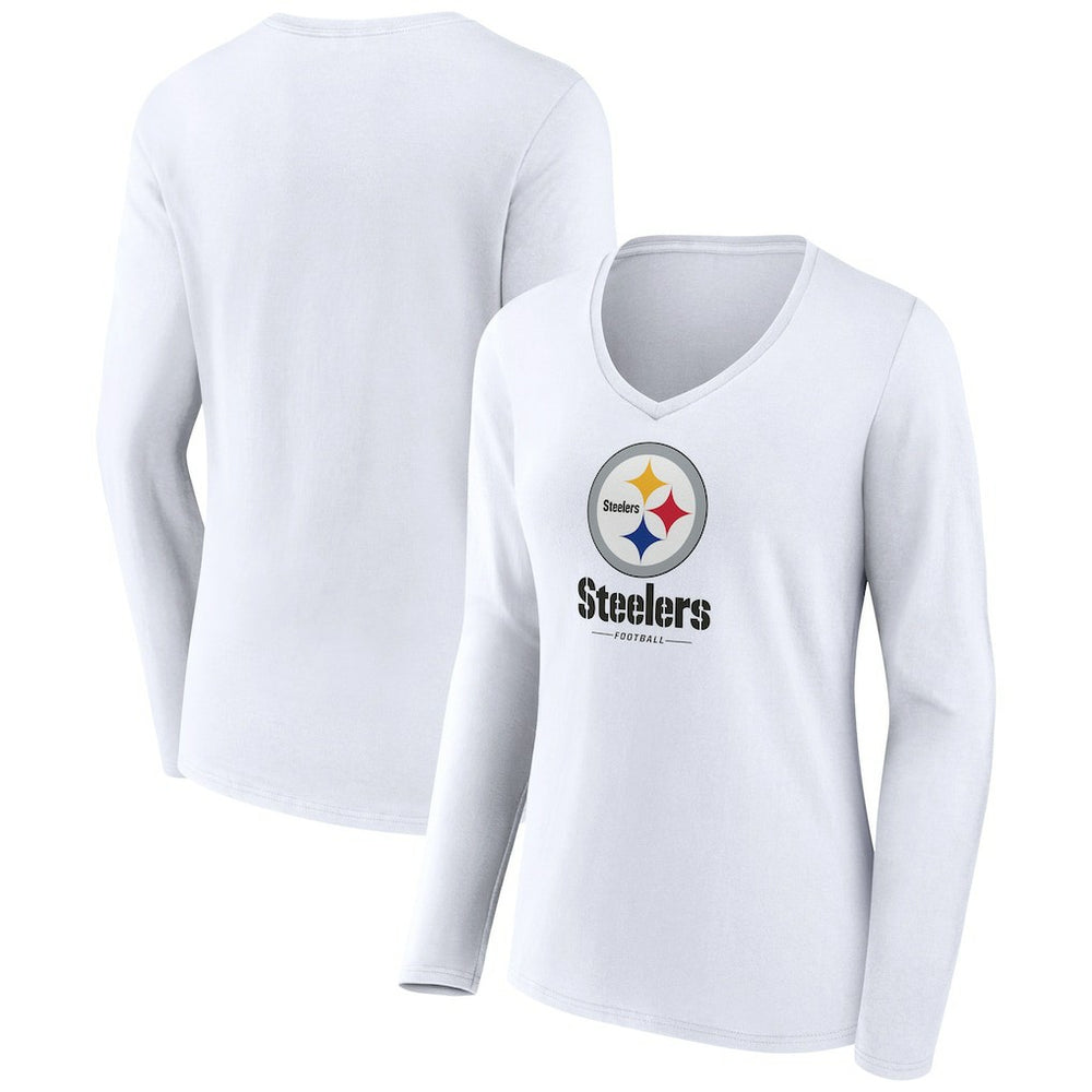 Pittsburgh Steelers Women's Logo Team Lockup Long Sleeve V-Neck T-Shirt - White online