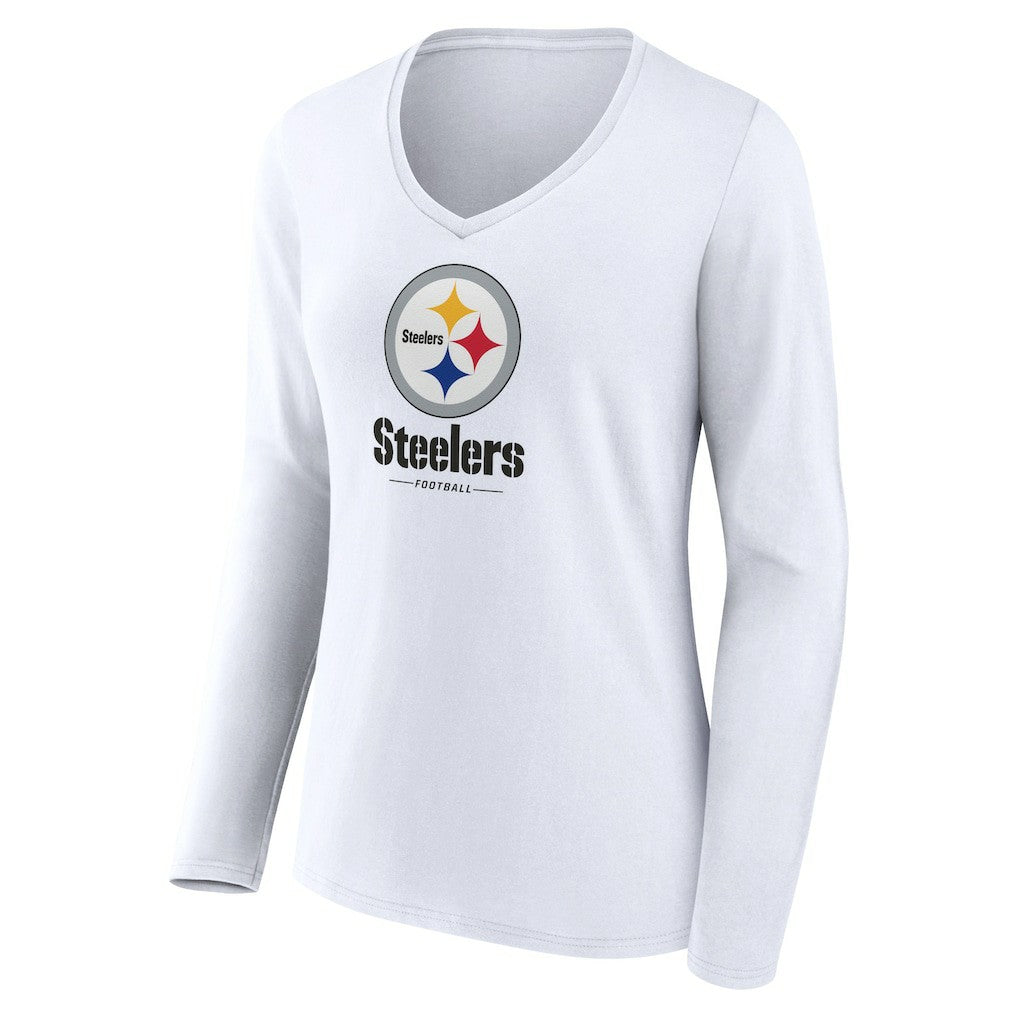 Pittsburgh Steelers Women's Logo Team Lockup Long Sleeve V-Neck T-Shirt - White online