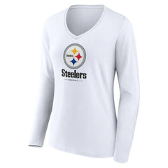 Pittsburgh Steelers Women's Logo Team Lockup Long Sleeve V-Neck T-Shirt - White online