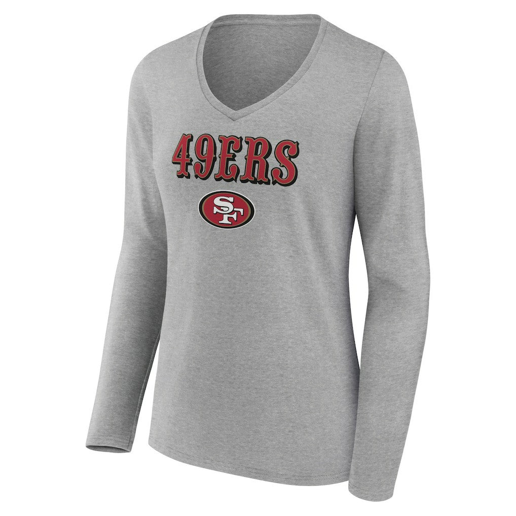 San Francisco 49ers Women's Logo Team Lockup Long Sleeve V-Neck T-Shirt - Heather Gray on sale