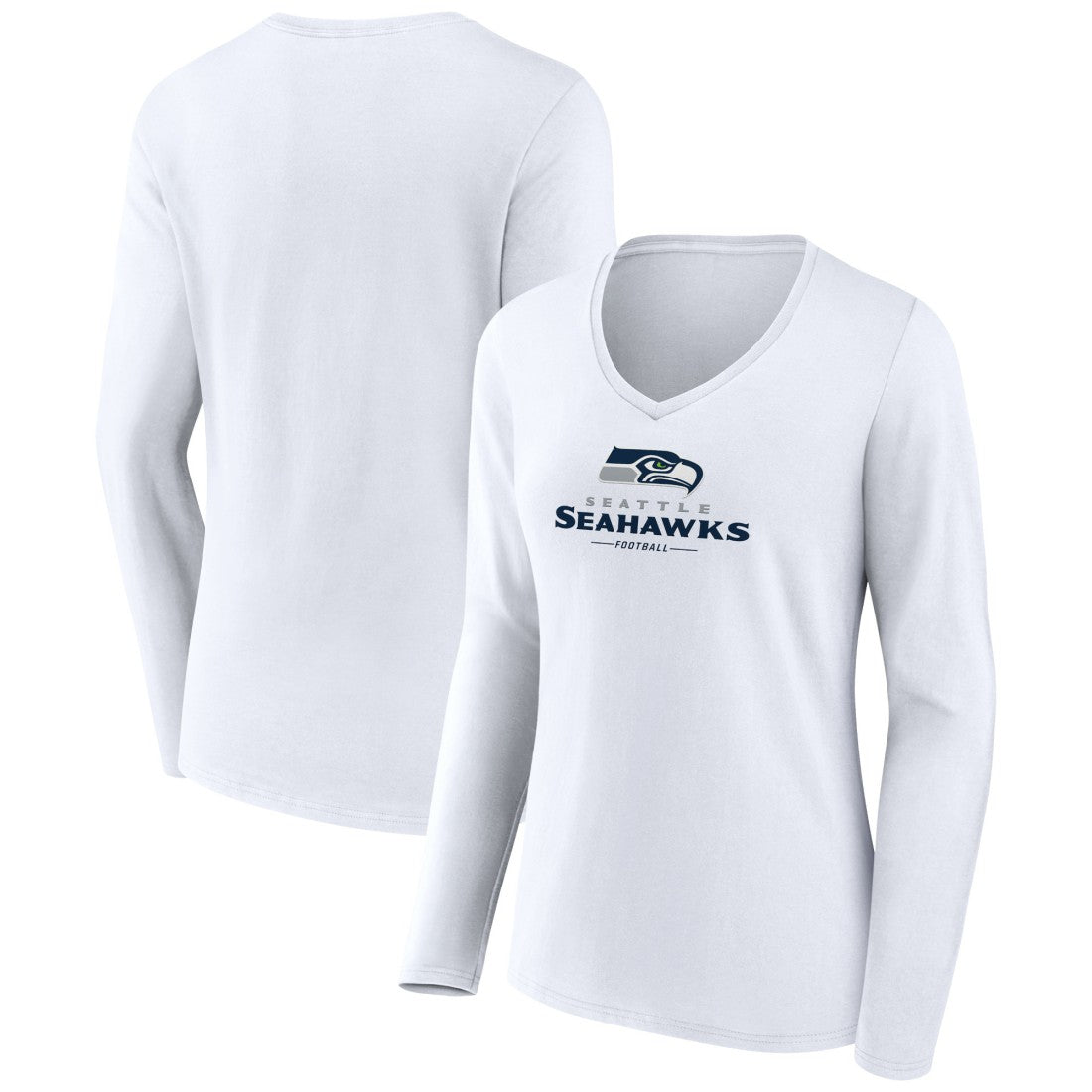Seattle Seahawks Women's Logo Team Lockup Long Sleeve V-Neck T-Shirt - White outlet