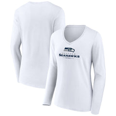 Seattle Seahawks Women's Logo Team Lockup Long Sleeve V-Neck T-Shirt - White outlet