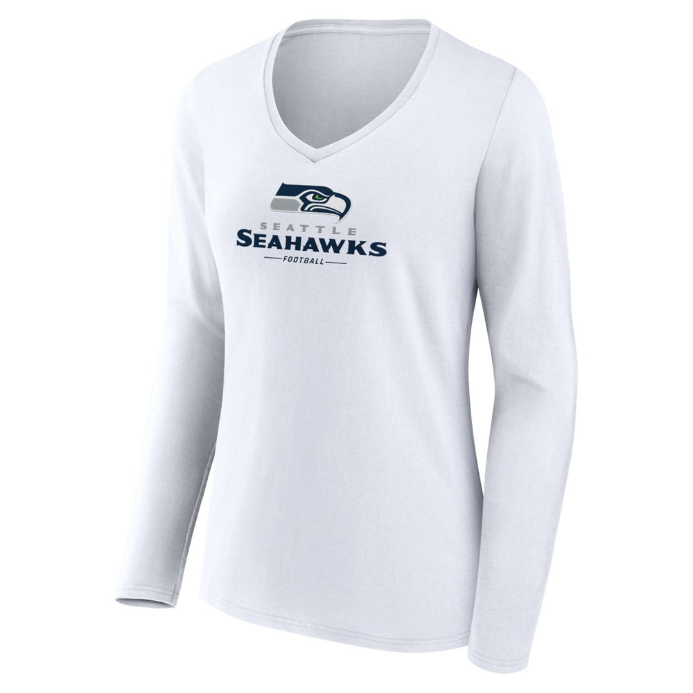Seattle Seahawks Women's Logo Team Lockup Long Sleeve V-Neck T-Shirt - White outlet