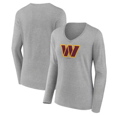 Washington Commanders Women's Logo Team Lockup Long Sleeve V-Neck T-Shirt - Heather Gray discount