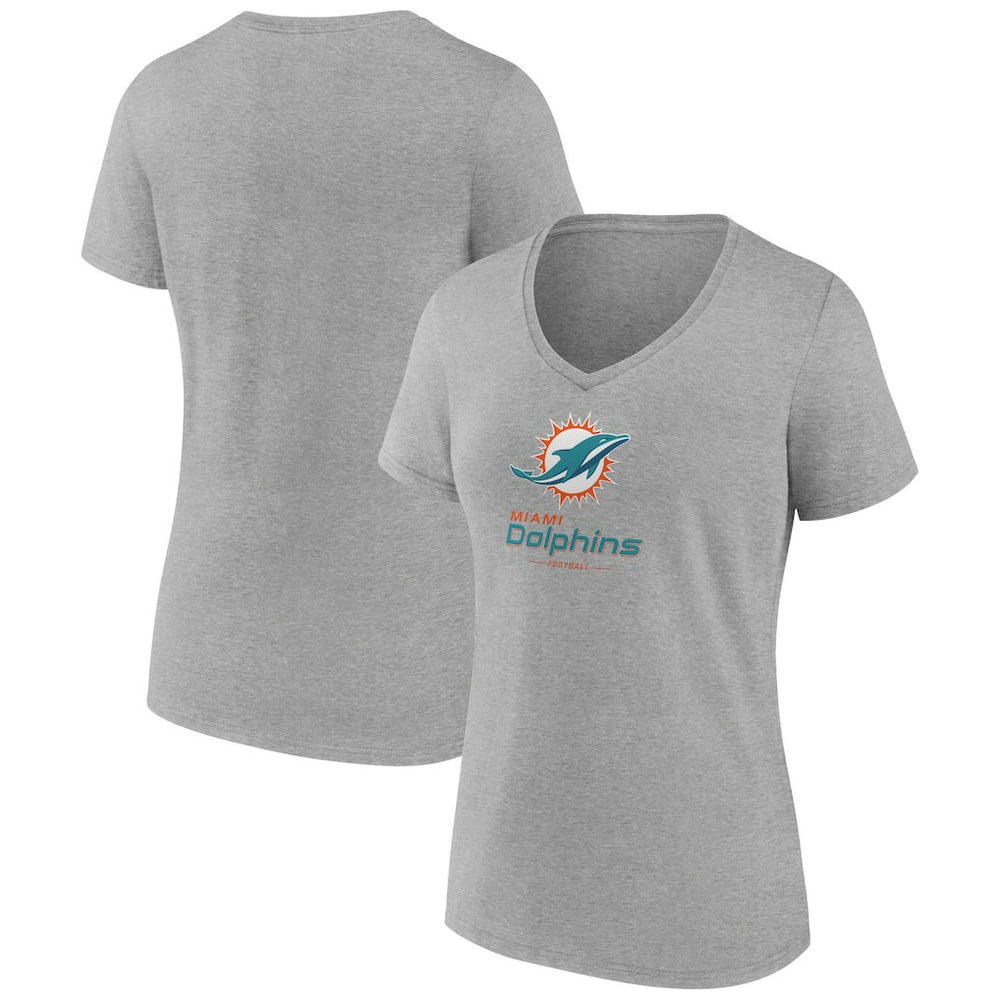 Miami Dolphins Women's Logo Team Lockup V-Neck T-Shirt - Gray for sale