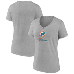 Miami Dolphins Women's Logo Team Lockup V-Neck T-Shirt - Gray for sale