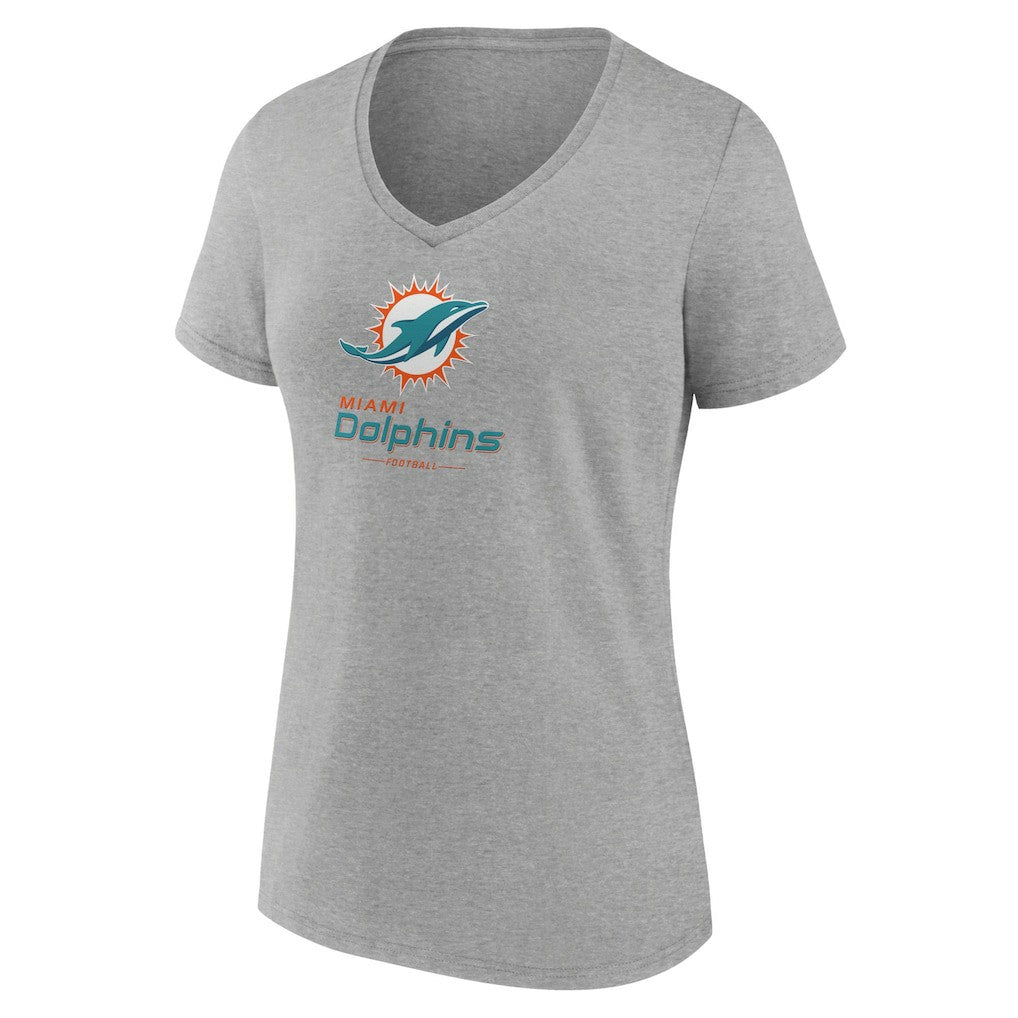 Miami Dolphins Women's Logo Team Lockup V-Neck T-Shirt - Gray for sale
