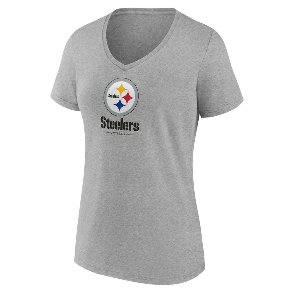 Pittsburgh Steelers Women's Logo Team Lockup V-Neck T-Shirt - Gray cheap
