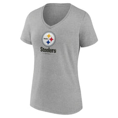 Pittsburgh Steelers Women's Logo Team Lockup V-Neck T-Shirt - Gray cheap