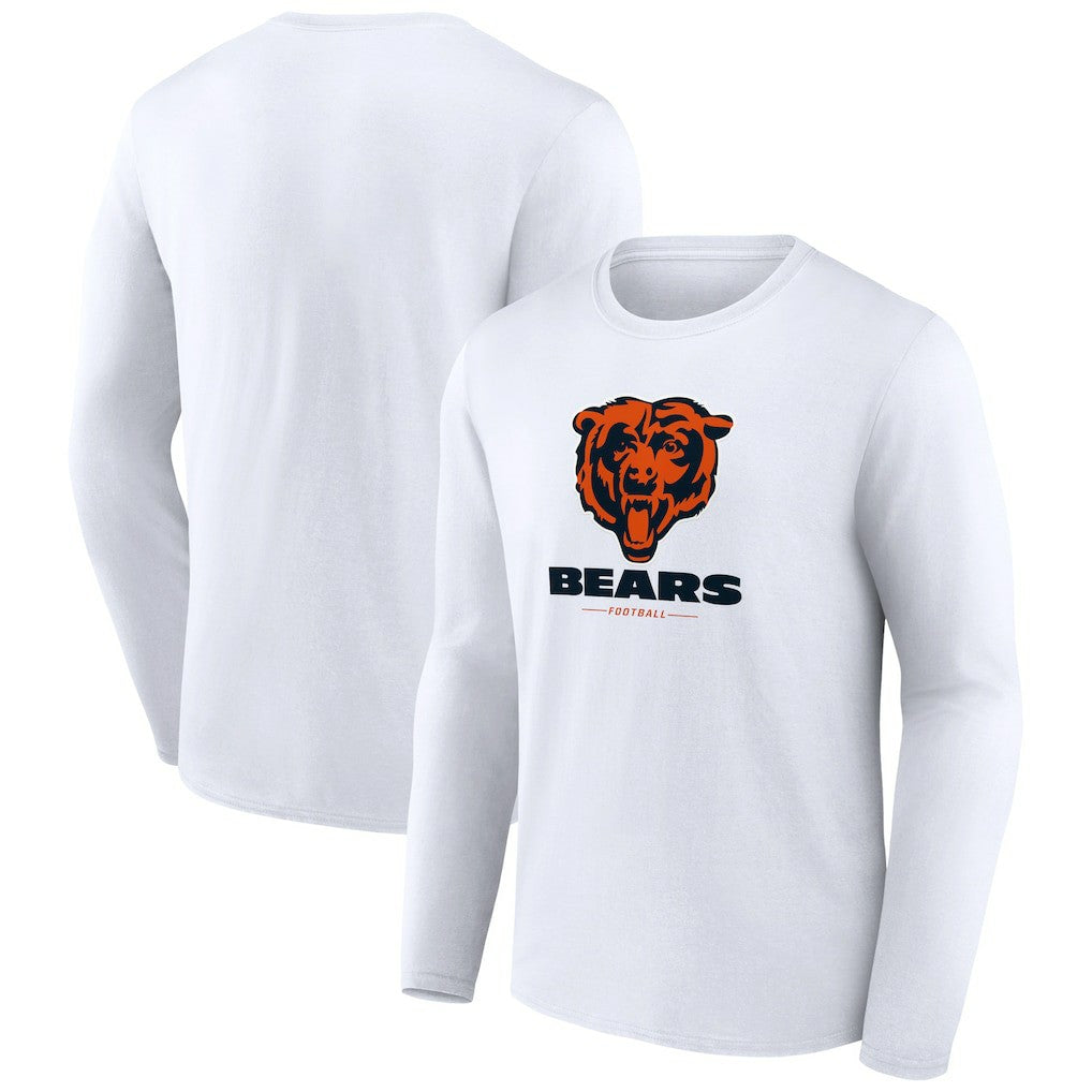 Chicago Bears Logo Team Lockup Long Sleeve T-Shirt - White discount