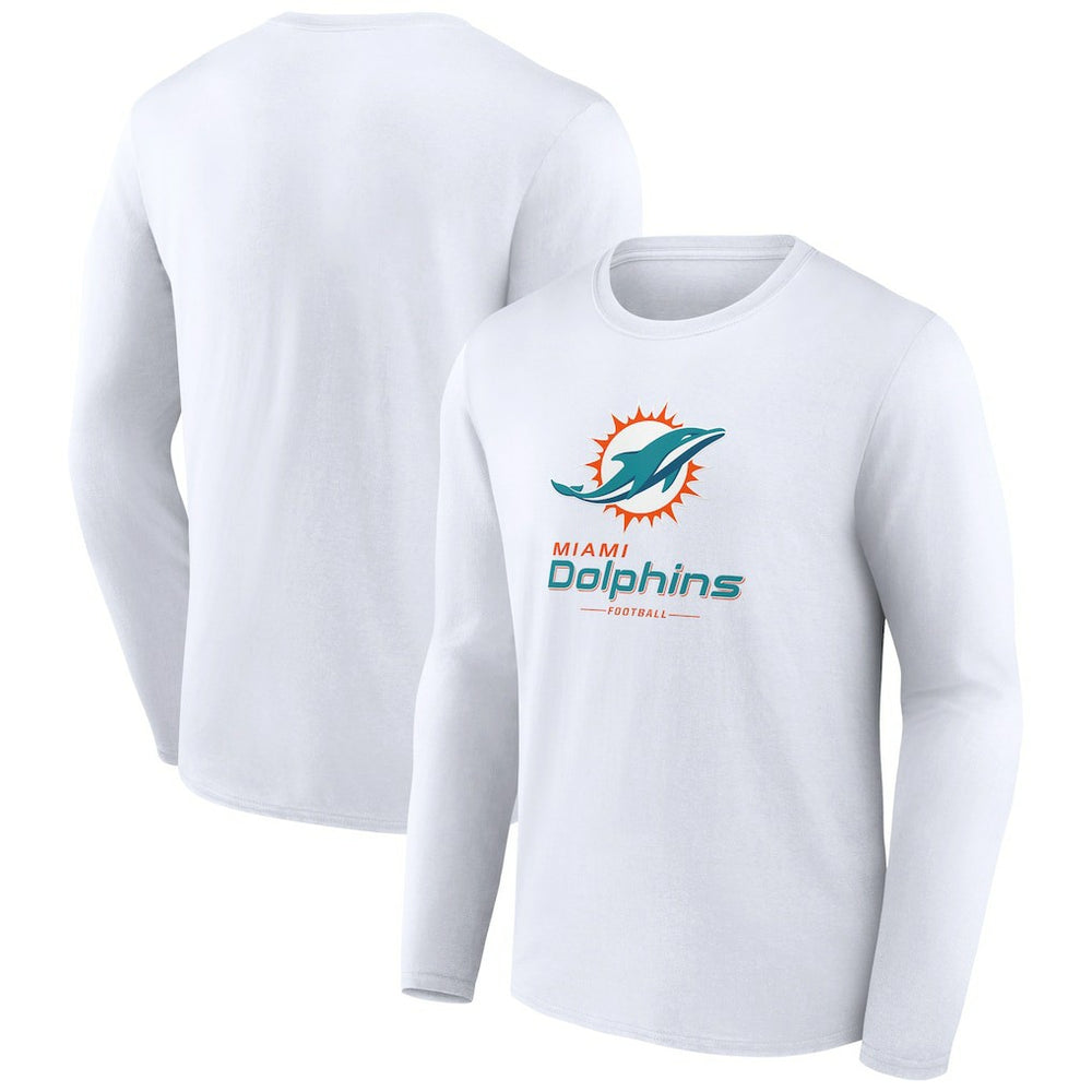Miami Dolphins Logo Team Lockup Long Sleeve T-Shirt - White for sale