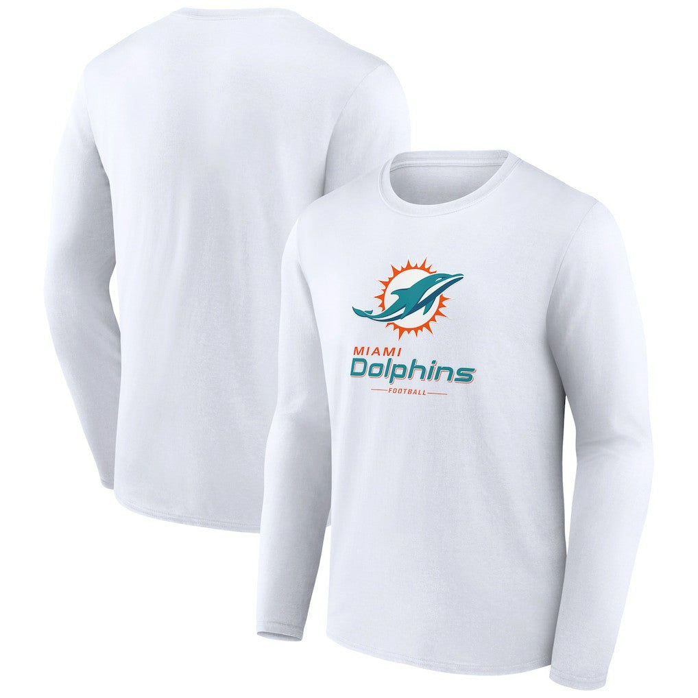 Miami Dolphins Logo Team Lockup Long Sleeve T-Shirt - White for sale