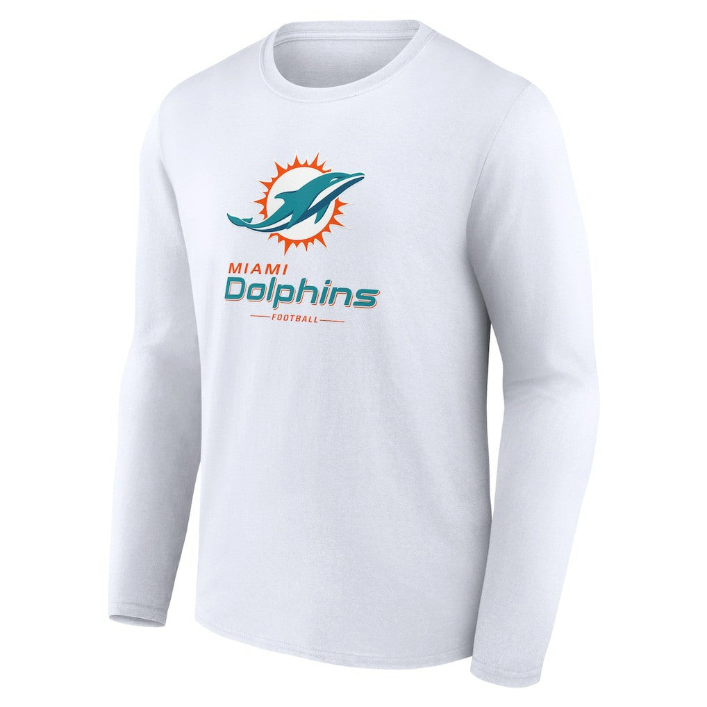 Miami Dolphins Logo Team Lockup Long Sleeve T-Shirt - White for sale