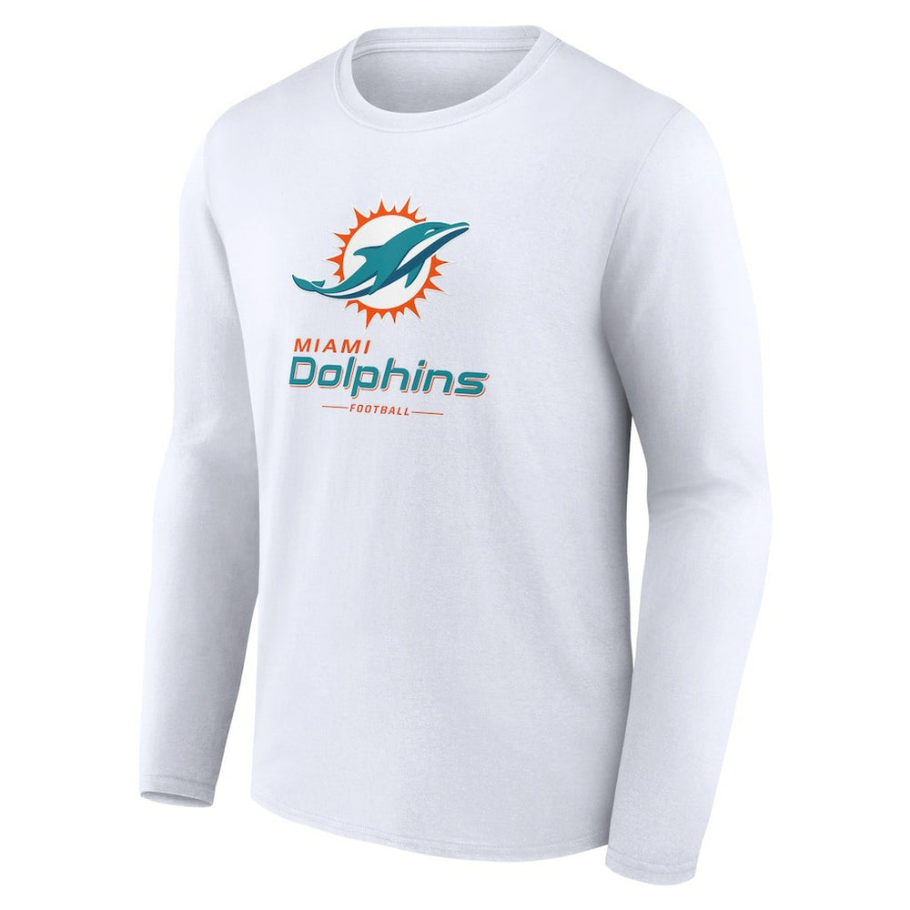 Miami Dolphins Logo Team Lockup Long Sleeve T-Shirt - White for sale
