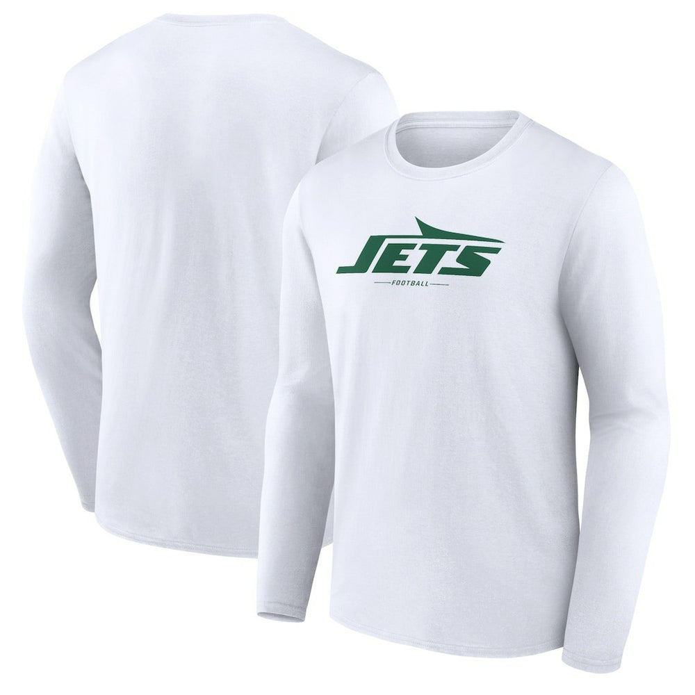 New York Jets Logo Team Lockup Long Sleeve T-Shirt - White for sale